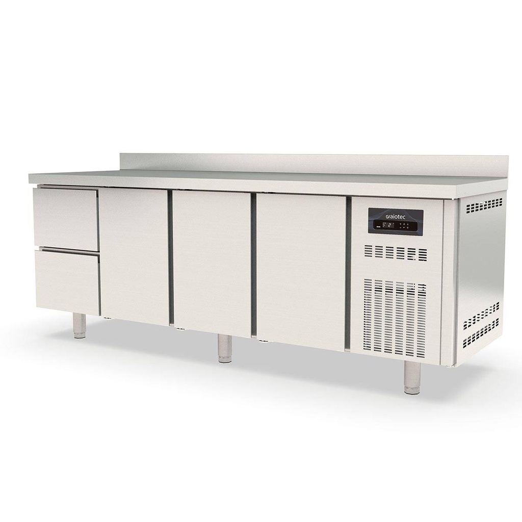 TOPLINE Kühltisch / 4-fach GN1/1 mit 2 Schubladen / 3 Türen & Aufkantung, 2245 x 700 mm