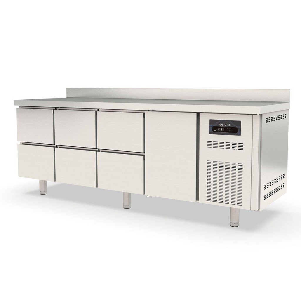 TOPLINE Kühltisch / 4-fach GN1/1 mit 6 Schubladen / 1 Tür & Aufkantung, 2245 x 700 mm