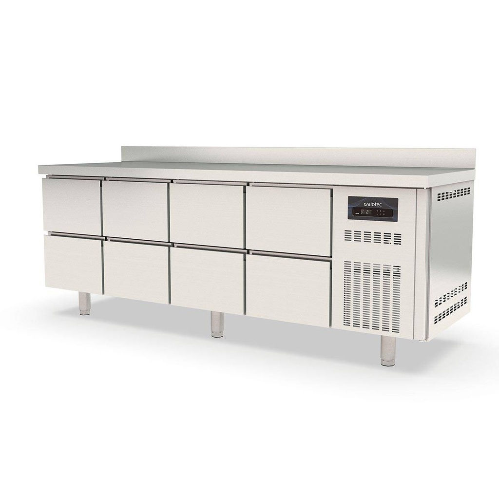 TOPLINE Kühltisch / 4-fach GN1/1 mit 8 Schubladen & Aufkantung, 2245 x 700 mm
