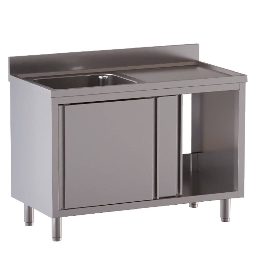 TOPLINE Spülschrank / 1 Becken links mit Schiebetüren, 1200 x 600 mm