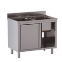 TOPLINE Spülschrank / 2 Becken mit Schiebetüren, 1400 x 700 mm