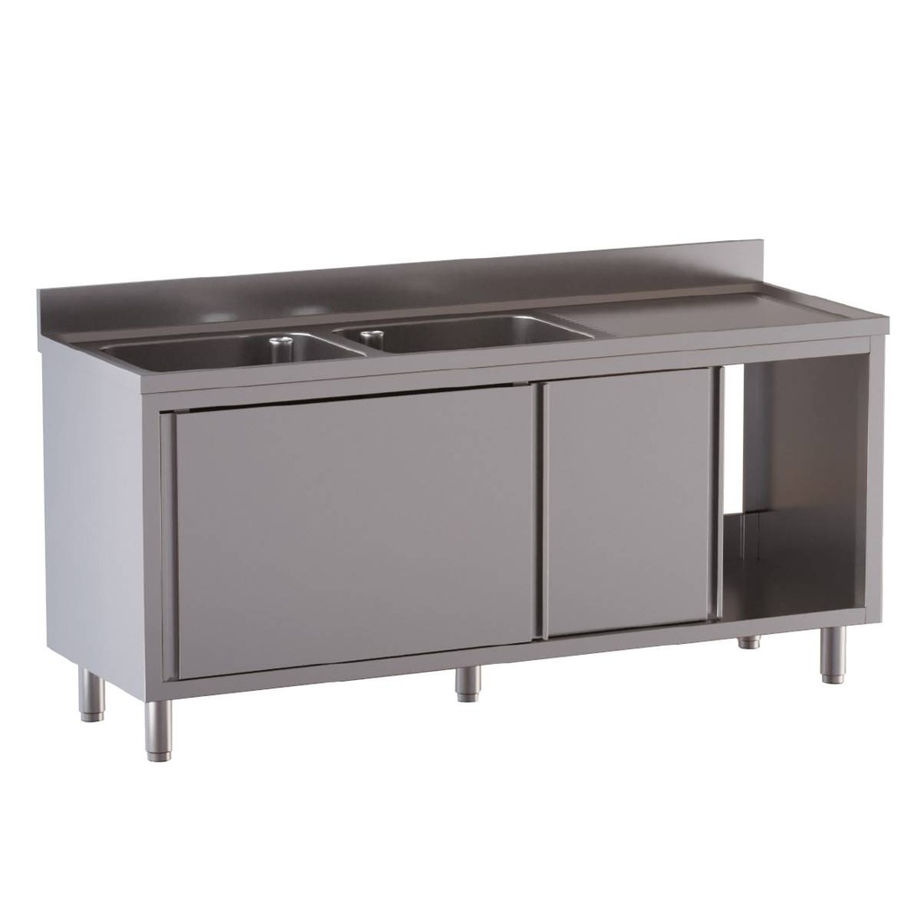 TOPLINE Spülschrank / 2 Becken links mit Schiebetüren, 1600 x 600 mm