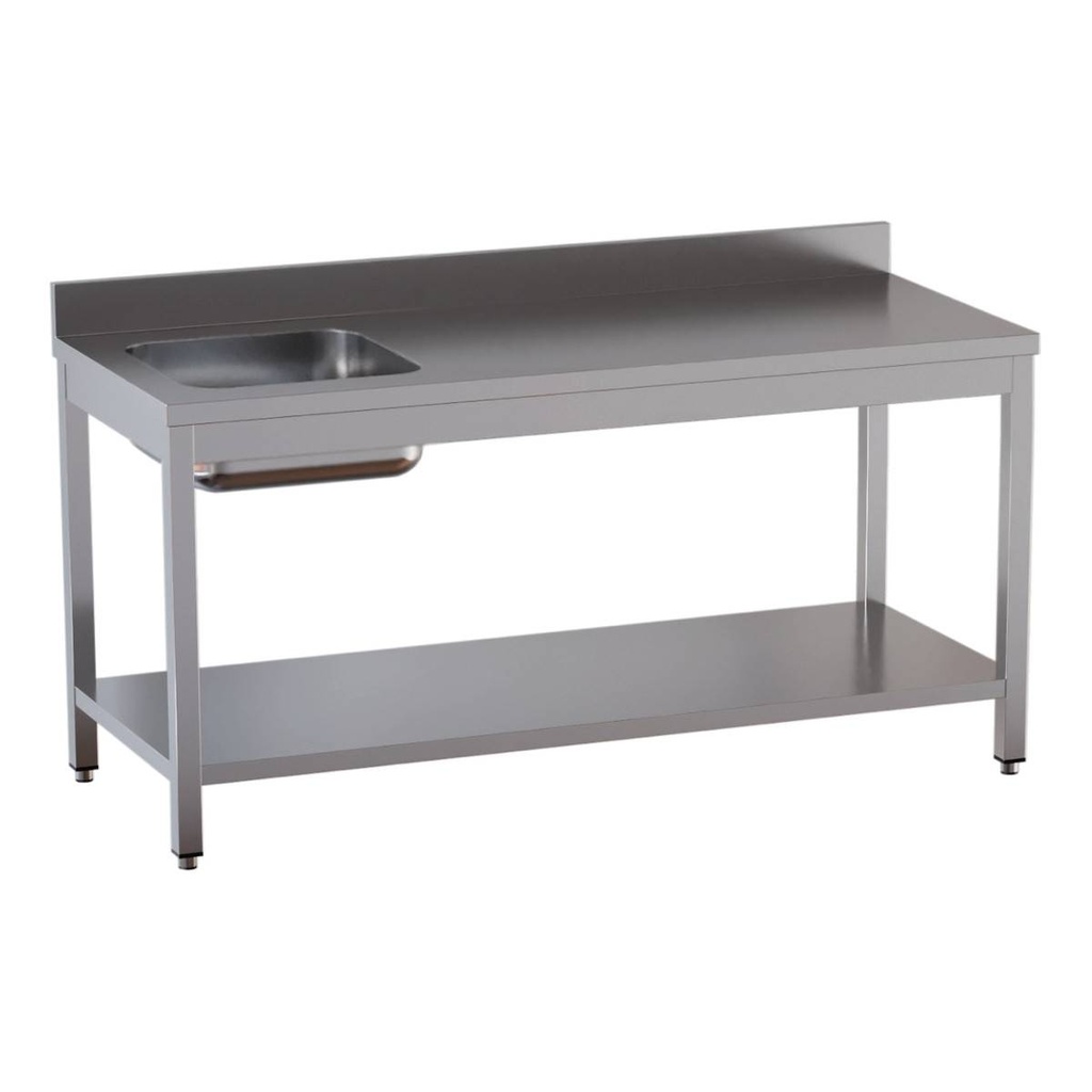 TOPLINE Cheftisch / Becken links mit Aufkantung, 2000 x 700 mm