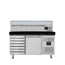 Pizzakühltisch / 1-türig & 7 Schubladen "schwarz" inkl. Kühlaufsatz GN1/3, 1510 x 800 mm