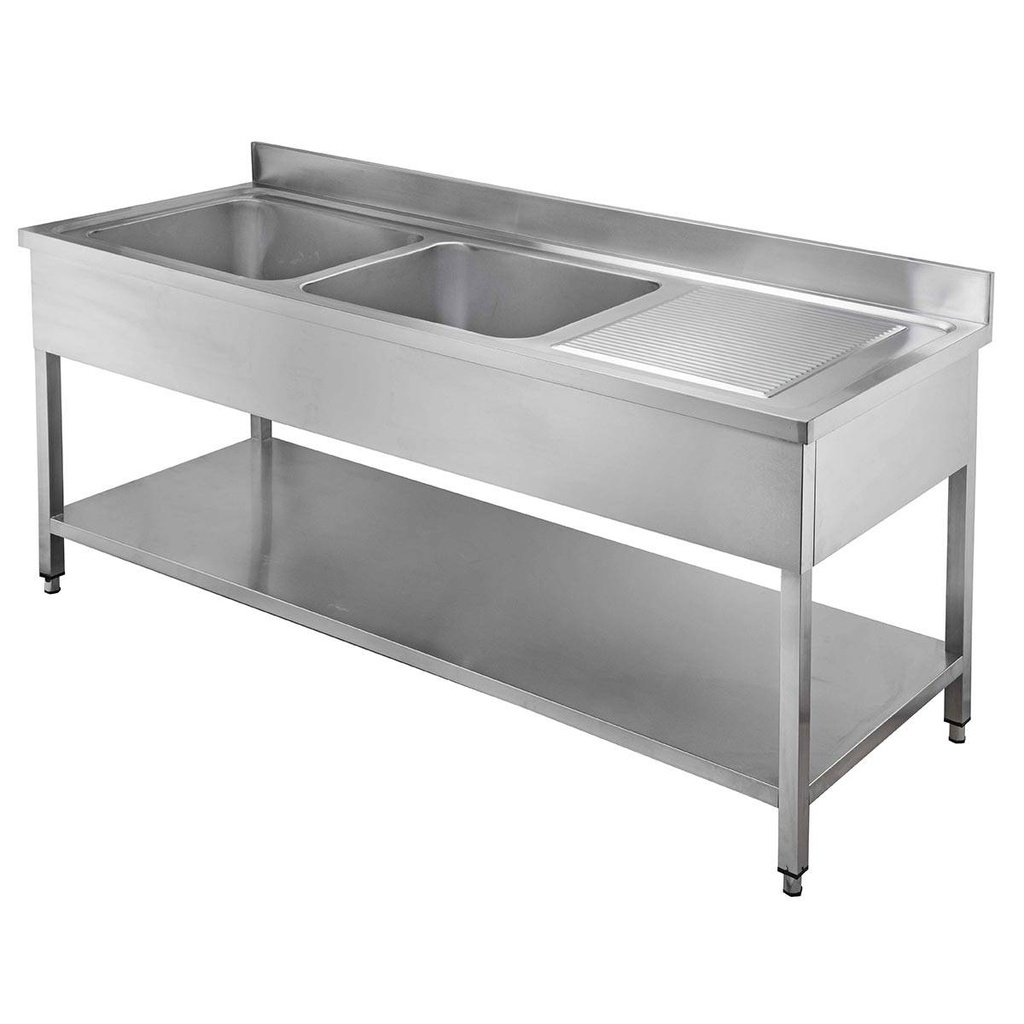 Spültisch / 2 Becken links und Abtropffläche, 1600 x 700 mm