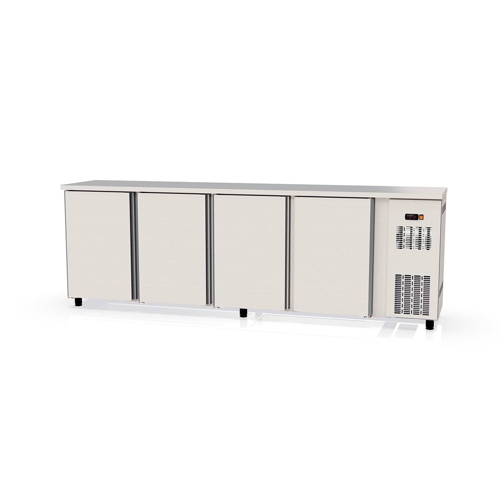 TOPLINE Barkühltisch Edelstahl / 4 Türen, 2565 x 530 mm