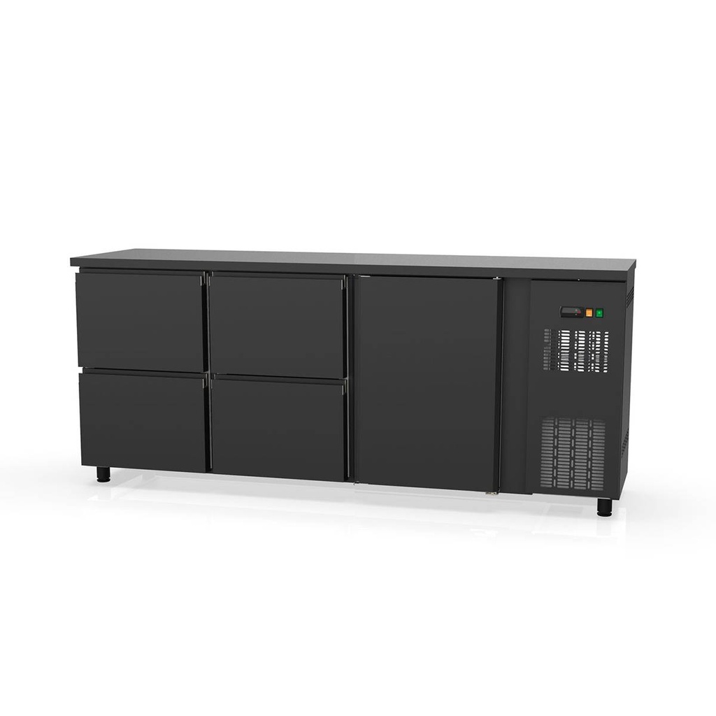 TOPLINE Barkühltisch schwarz / 1 Tür & 4 Schubladen, 2025 x 530 mm