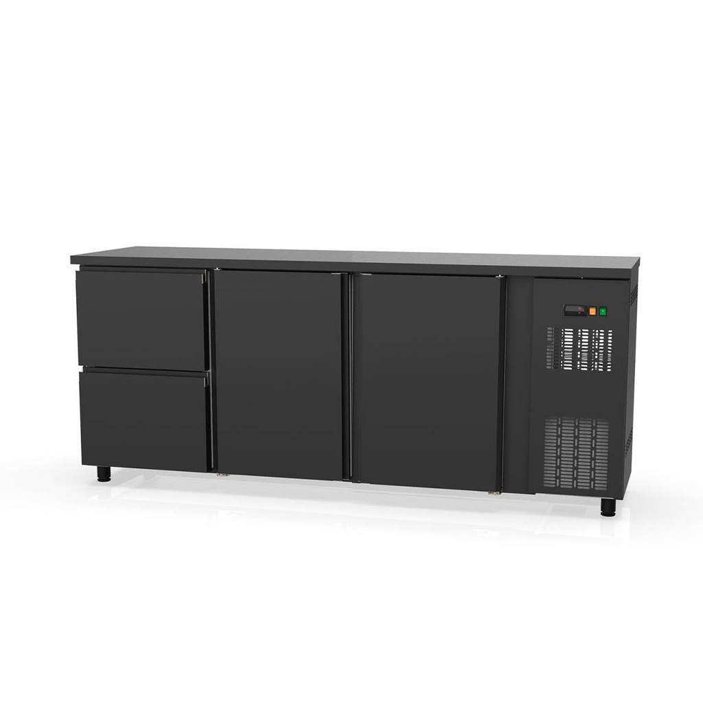 TOPLINE Barkühltisch schwarz / 2 Türen & 2 Schubladen, 2025 x 530 mm