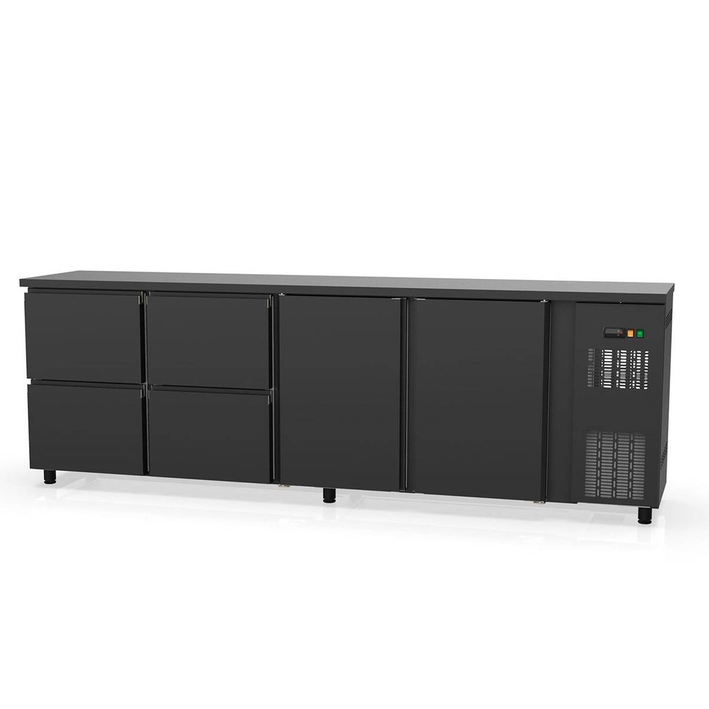 TOPLINE Barkühltisch schwarz / 2 Türen & 4 Schubladen, 2565 x 530 mm