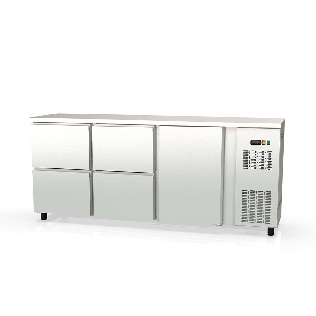 TOPLINE Barkühltisch Edelstahl / 1 Tür & 4 Schubladen, 2025 x 530 mm