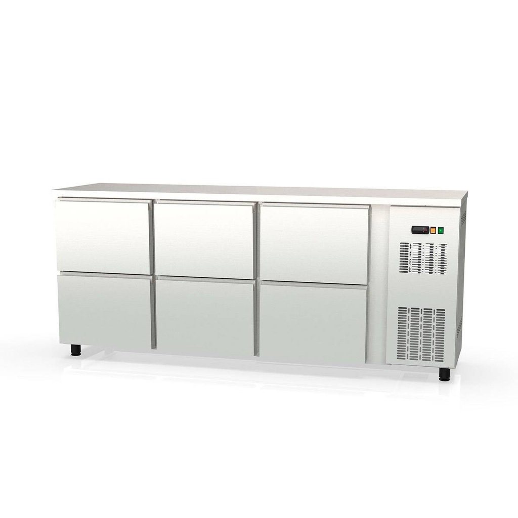 TOPLINE Barkühltisch Edelstahl / 6 Schubladen, 2025 x 530 mm