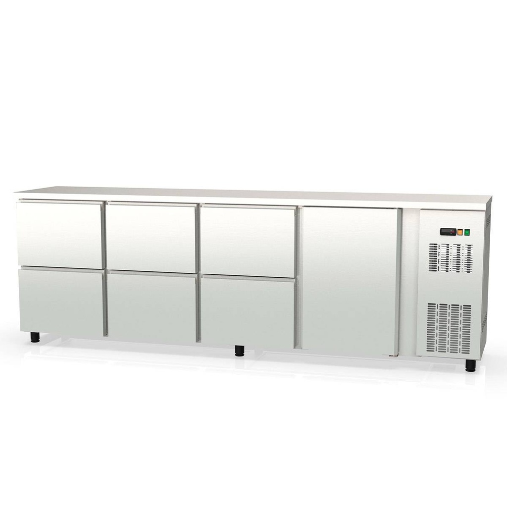 TOPLINE Barkühltisch Edelstahl / 1 Tür & 6 Schubladen, 2565 x 530 mm