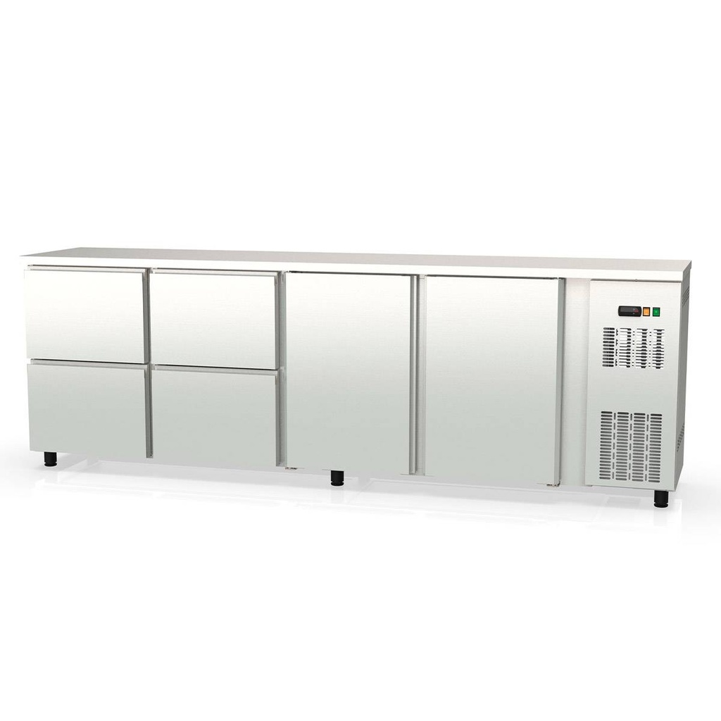 TOPLINE Barkühltisch Edelstahl / 2 Türen & 4 Schubladen, 2565 x 530 mm