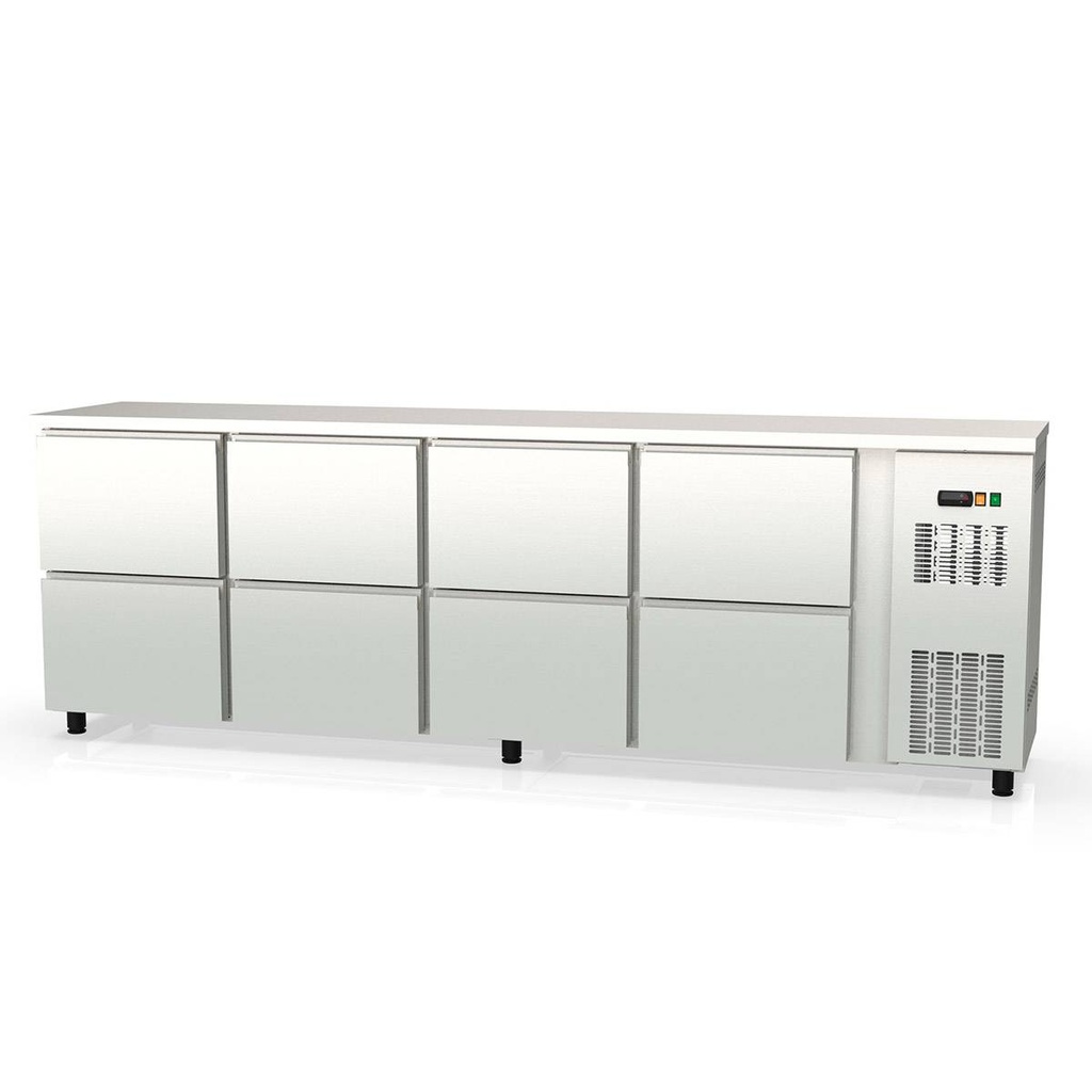 TOPLINE Barkühltisch Edelstahl / 8 Schubladen, 2565 x 530 mm