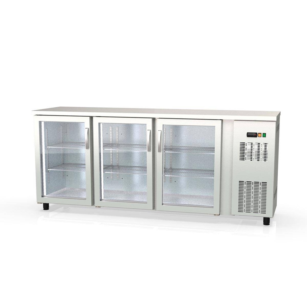 TOPLINE Barkühltisch Edelstahl / 3 Glastüren, 2025 x 530 mm