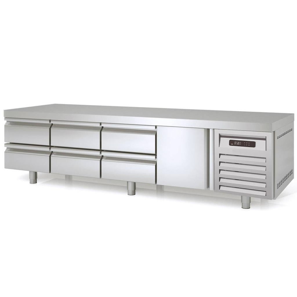 TOPLINE Unterbaukühltisch / 4-fach GN 1/1 mit 6 Schubladen / 1 Tür, 2245 x 700 mm