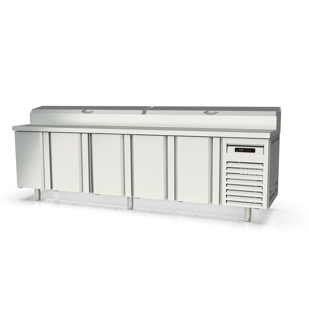 TOPLINE Belegstation / 5-fach mit Türen, Edelstahlaufsatz, GN 1/6, 2695 x 700 mm