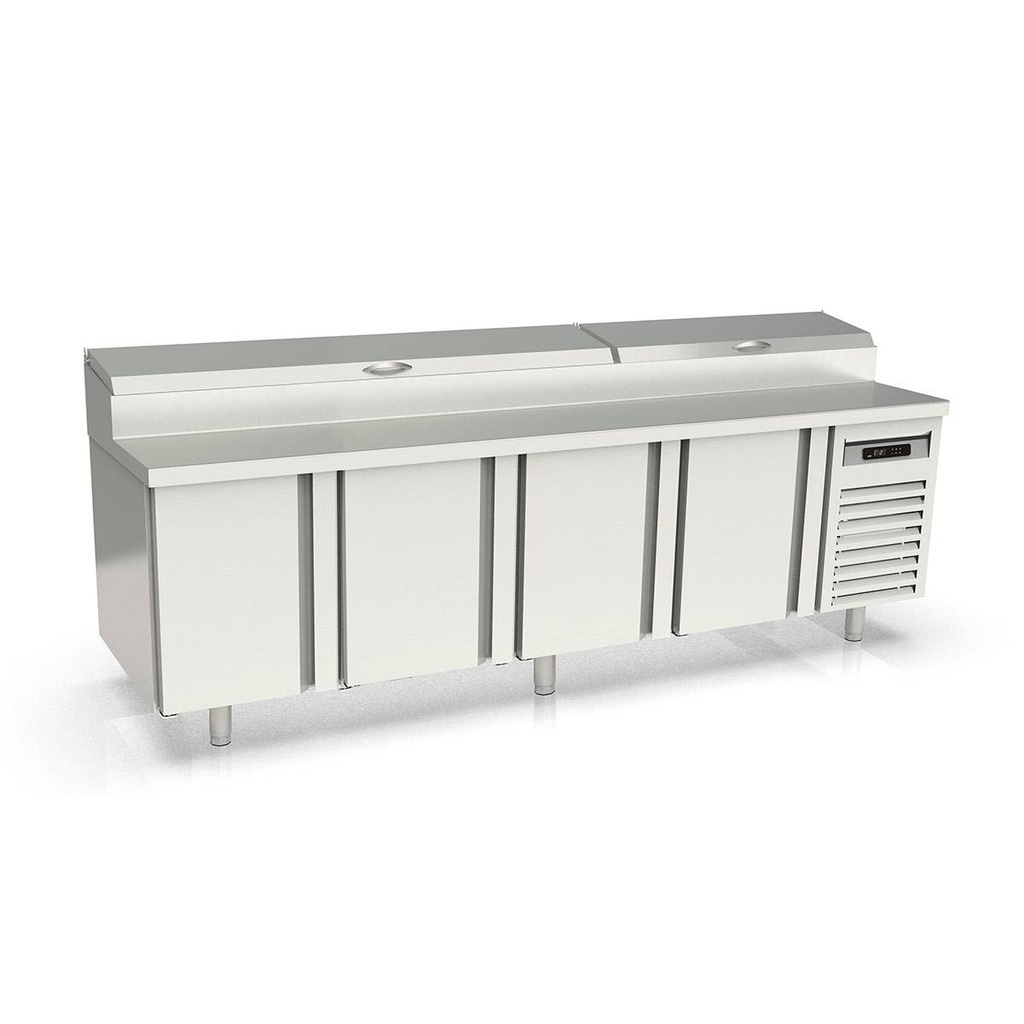 TOPLINE Belegstation / 4-fach mit Türen, EN 60x40, Edelstahlaufsatz, GN 1/3, 2545 x 800 mm