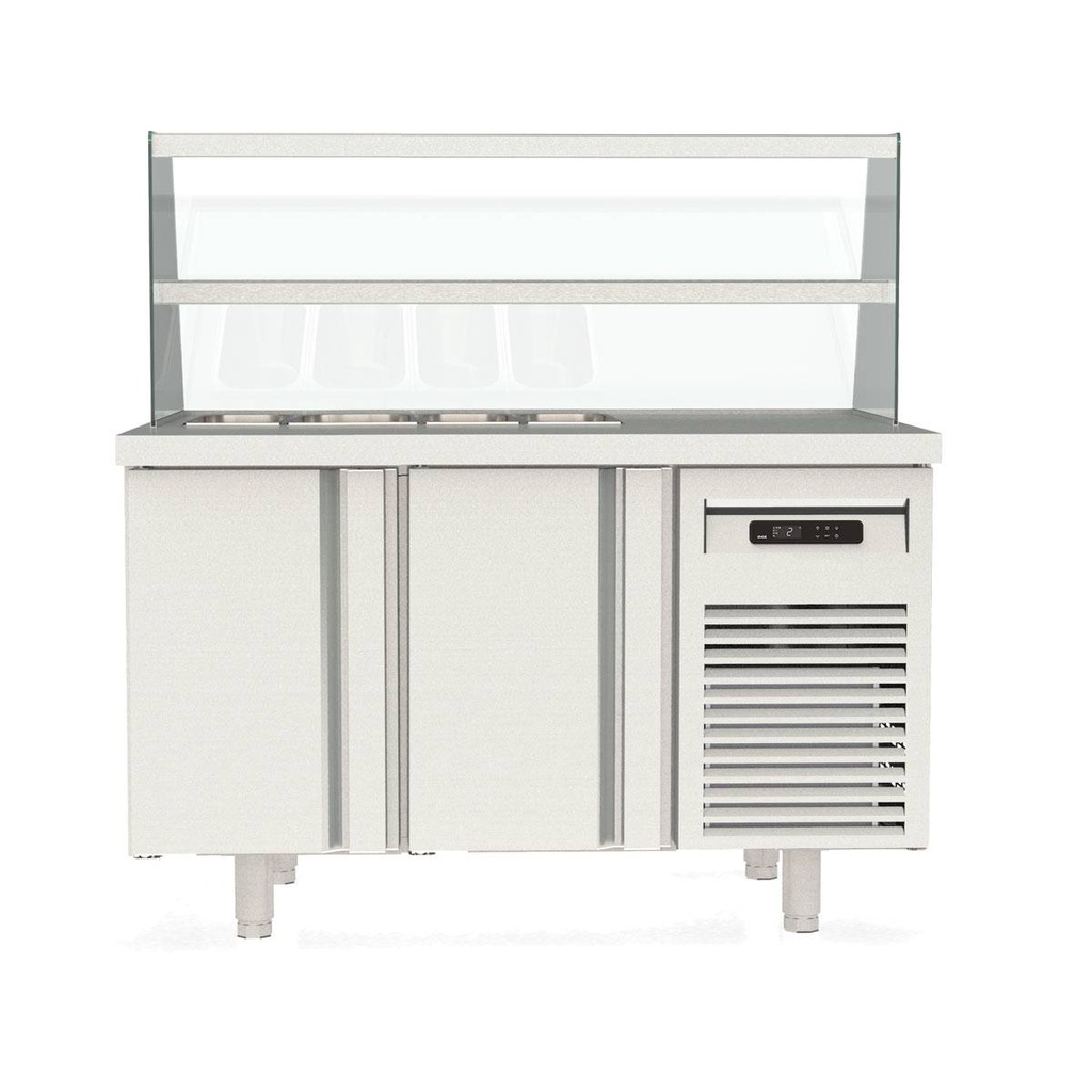 TOPLINE Kebabstation / 2-fach mit Türen, Glasaufsatz mit Zwischenetage, GN 1/3, 1345 x 700 mm