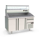 TOPLINE Pizzatisch / 2-fach mit Türen, EN 60x40, Schublade, Granitplatte grau, inkl. Kühlaufsatz, GN 1/4, 1565 x 800 mm