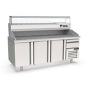 TOPLINE Pizzatisch / 3-fach mit Türen, EN 60x40, Schublade, Granitplatte grau, inkl. Kühlaufsatz, GN 1/4, 2090 x 800 mm