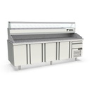 TOPLINE Pizzatisch / 4-fach mit Türen, EN 60x40, Schublade, Granitplatte grau, inkl. Kühlaufsatz, GN 1/4, 2615 x 800 mm