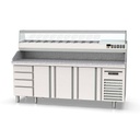 TOPLINE Pizzatisch / 4-fach mit 3 Türen, Schubladenblock, Granitplatte grau, inkl. Kühlaufsatz, GN 1/4, 2245 x 700 mm