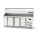 TOPLINE Pizzatisch / 4-fach mit Türen, Granitplatte grau, inkl. Kühlaufsatz, GN 1/4, 2245 x 700 mm