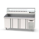 TOPLINE Pizzatisch / 3-fach mit Türen, EN 60x40, Granitplatte grau, inkl. Kühlaufsatz, GN 1/4, 2020 x 800 mm