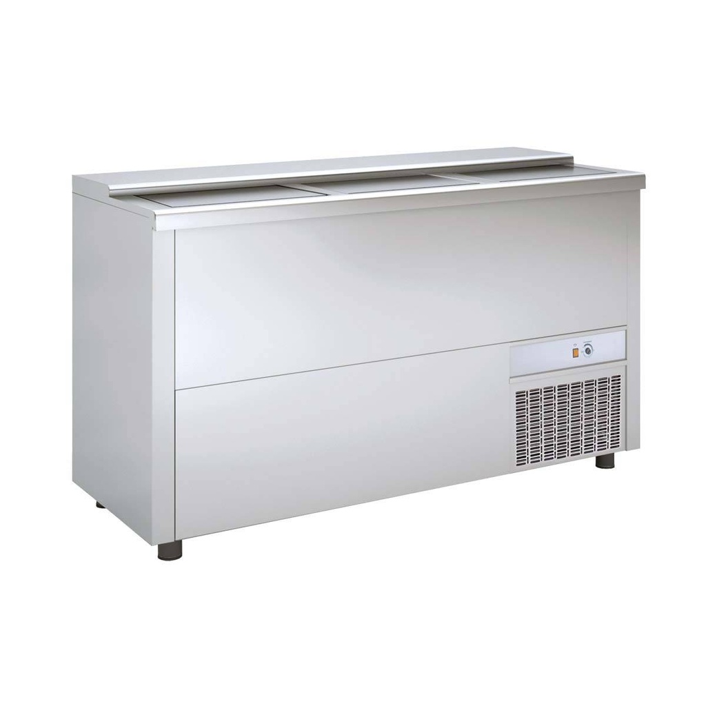 TOPLINE Getränkekühltruhe mit 3 Edelstahlschiebedeckeln, 420 Liter, 1500 x 550 mm