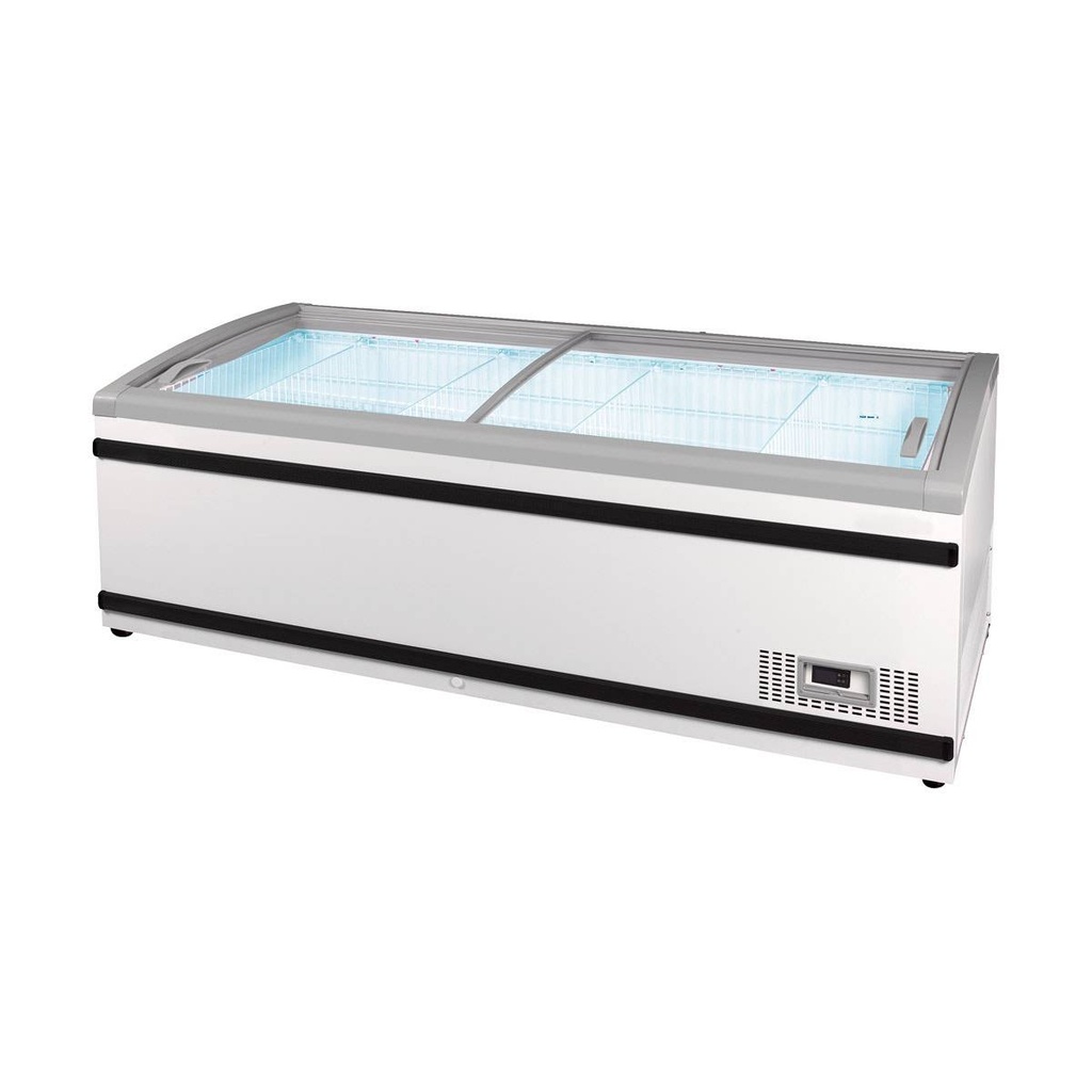 TOPLINE Tiefkühltruhe 900 mit Glasschiebedeckel, Weiß, Kopfendtruhe für Kombinationen, LED, 1970 x 865 mm