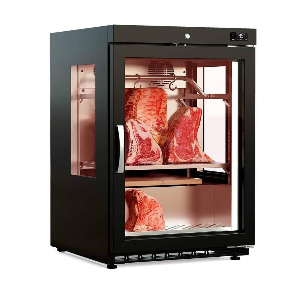 TOPLINE Reifeschrank Dry-Aging Schwarz,120 Liter, 20 kg Fleisch, Seitenfenster, 600 x 650 mm