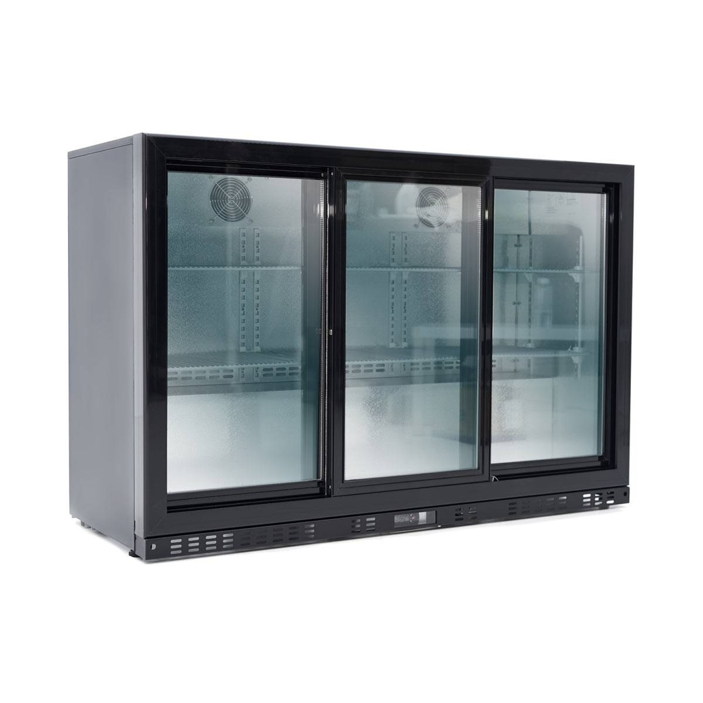Barkühlschrank schwarz / 3 Glasschiebetüren, Höhe 900 mm, 1350 x 520 mm