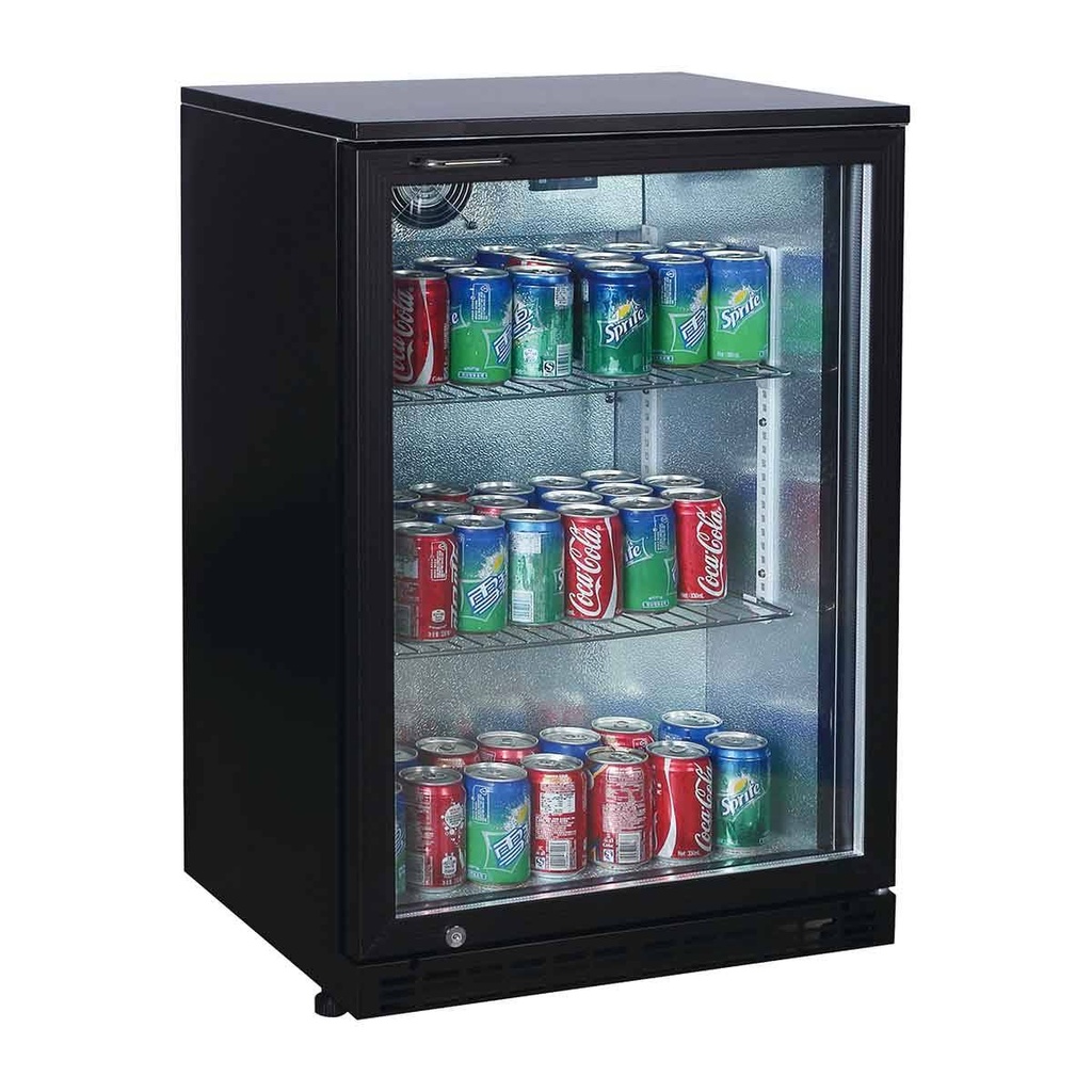 Barkühlschrank schwarz / 1 Glastür, Höhe 900 mm, 600 x 520 mm