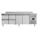 Kühltisch / 2 Türen & 4 Schubladen inkl. Aufkantung - Monoblock, 2230 x 700 mm