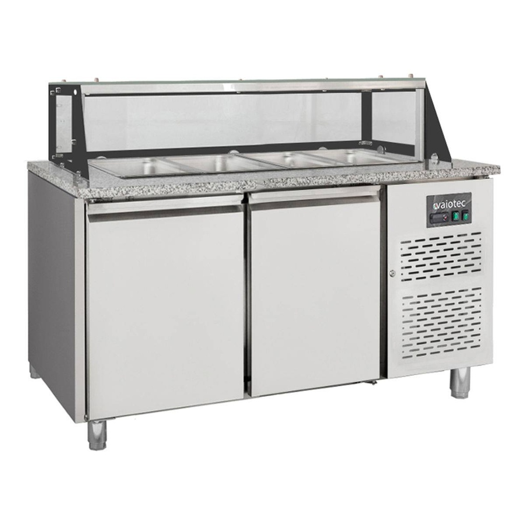Salattheke / 2-fach mit Türen, Glasaufbau, für 4x GN 1/1 "grau", 1500 x 800 mm