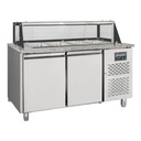 Salattheke / 2-fach mit Türen, Glasaufbau, für 4x GN 1/1 "grau", 1500 x 800 mm