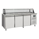 Salattheke / 3-fach mit Türen, Glasaufbau, für 5x GN 1/1 "grau", 2000 x 800 mm
