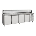 Salattheke / 4-fach mit Türen, Glasaufbau, für 6x GN 1/1 "grau", 2500 x 800 mm
