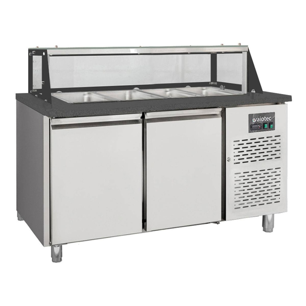 Salattheke / 2-fach mit Türen, Glasaufbau, für 4x GN 1/1 "schwarz", 1500 x 800 mm