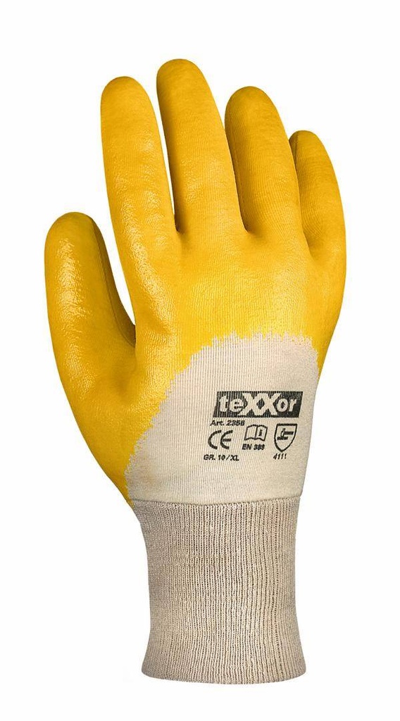 Arbeitsschutzhandschuhe, Nitril- beschichtet, mit Strickbund, gelb/beige, Standard-Qualität | Größe 8