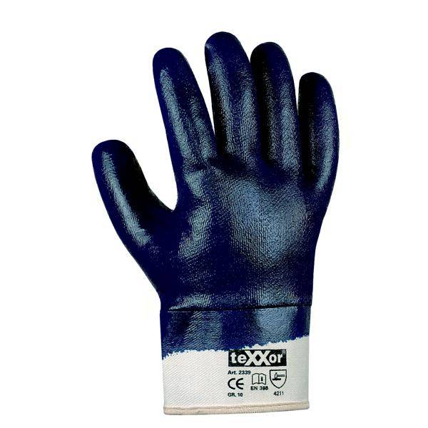 Arbeitsschutzhandschuhe Nitril vollbeschichtet, mit Stulpe, blau | Größe 10