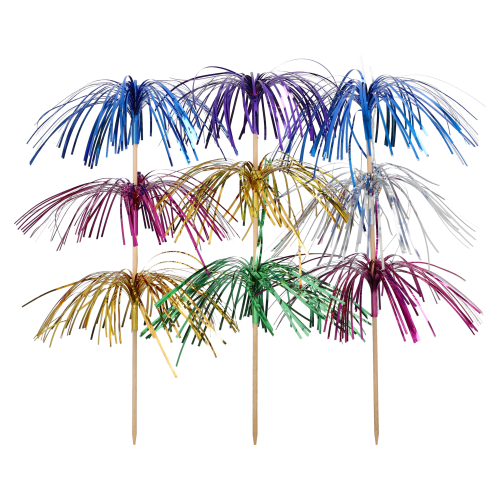 10 x 100 Deko-Picker 18 cm farbig sortiert "Feuerwerk" 3-lagig