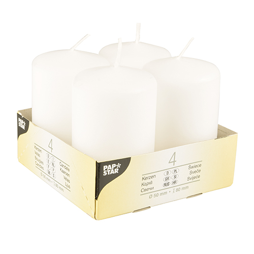 6 x 4 Stumpenkerzen Ø 50 mm · 80 mm weiss