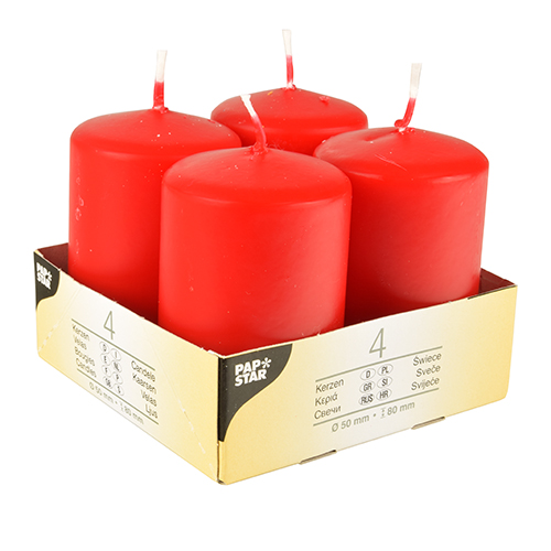 6 x 4 Stumpenkerzen Ø 50 mm · 80 mm rot