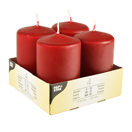 6 x 4 Stumpenkerzen Ø 50 mm · 80 mm bordeaux
