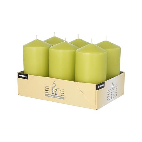 4 x 6 Stumpenkerzen Ø 60 mm · 115 mm kiwi