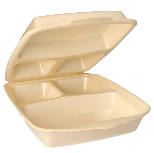 4 x 50 Menüboxen mit Klappdeckel, XPS 3-geteilt 7,5 cm x 22 cm x 28,5 cm beige laminiert