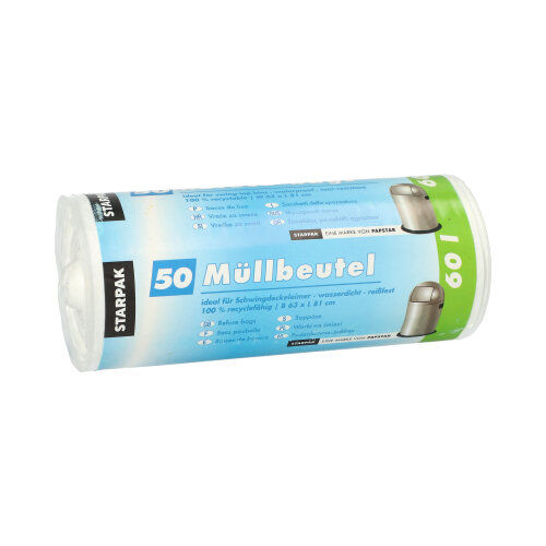 9 x 50 Müllbeutel, HDPE 60 l 81 cm x 63 cm weiss