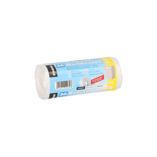 20 x 30 Müllbeutel mit Tragegriffen, HDPE 10 l 42 cm x 39,5 cm transparent